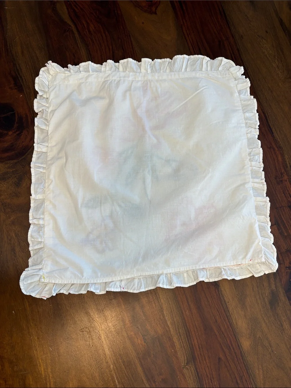 Vintage Embroidered Floral Pillow Sham White with Pink, Red, Green, Blue Accents